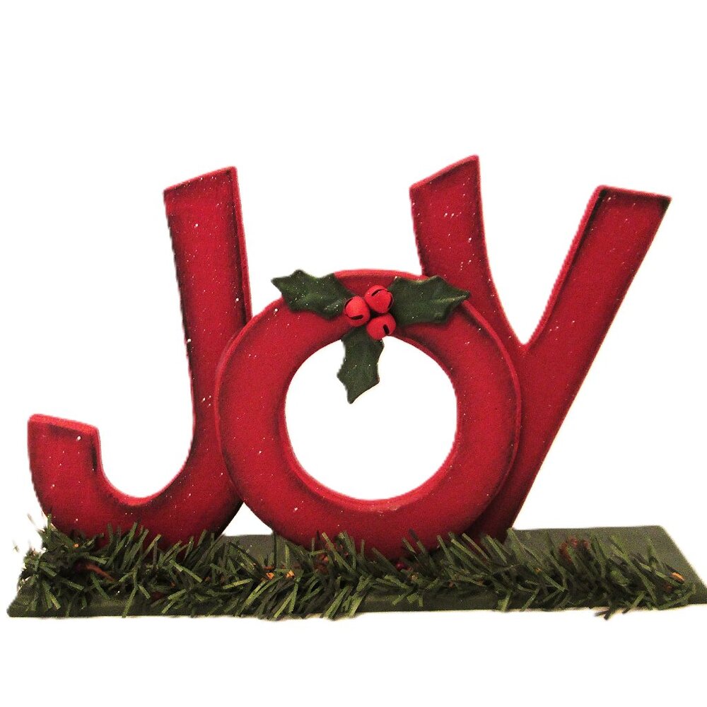 Christmas Decorative sign Joy with greenery and carved wood, decoration for seas